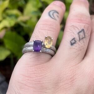 KARIS Stackable Sterling 925 Silver Scapolite & Amethyst Karis Rings Size 6.5